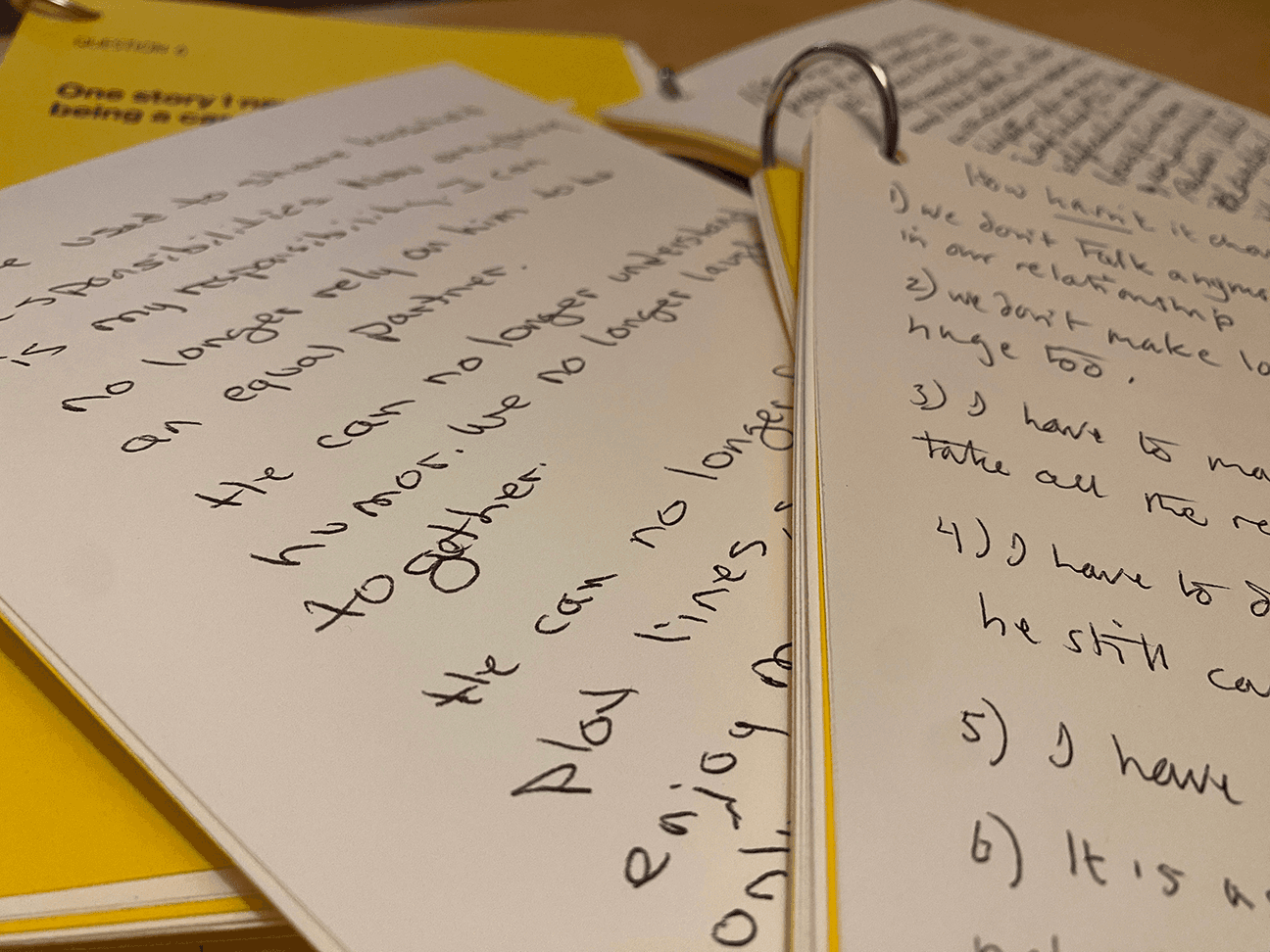 Diaries reveal the lived experiences and emotional realities of caregivers, used in a human-centered research study to inform service and system design. 