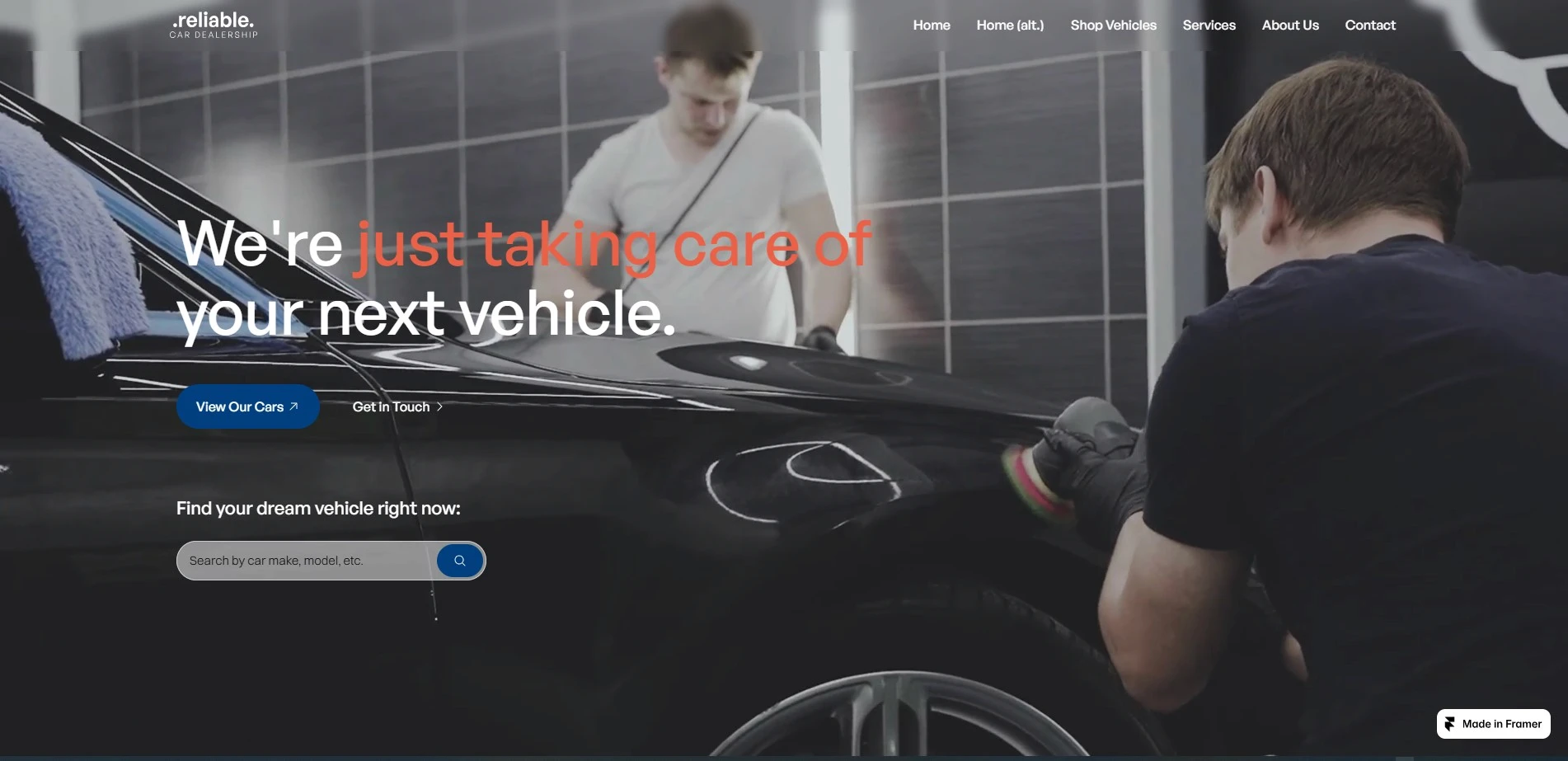 Reliable functional car workshop Framer template for auto repair website