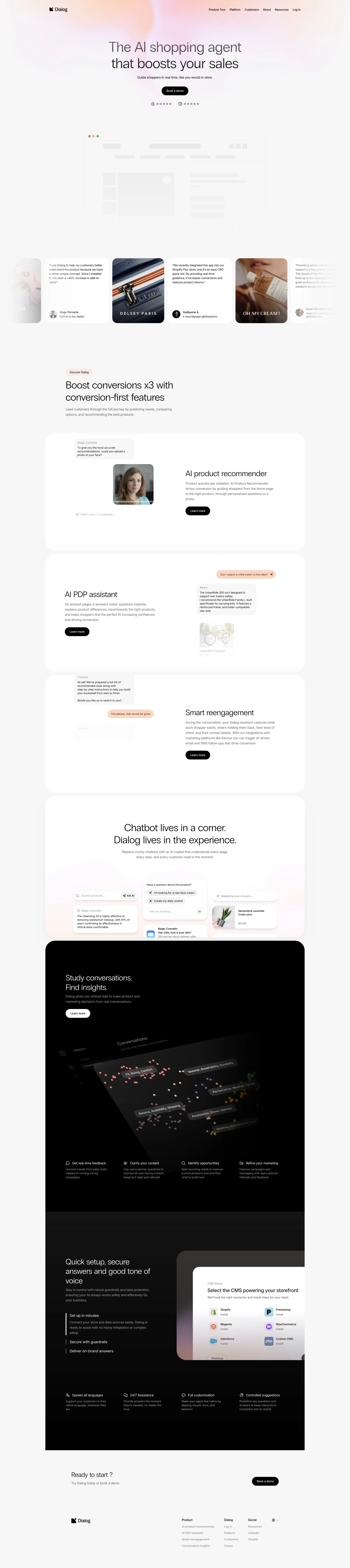 Dialog landing page screenshot showcasing AI and Ecommerce design