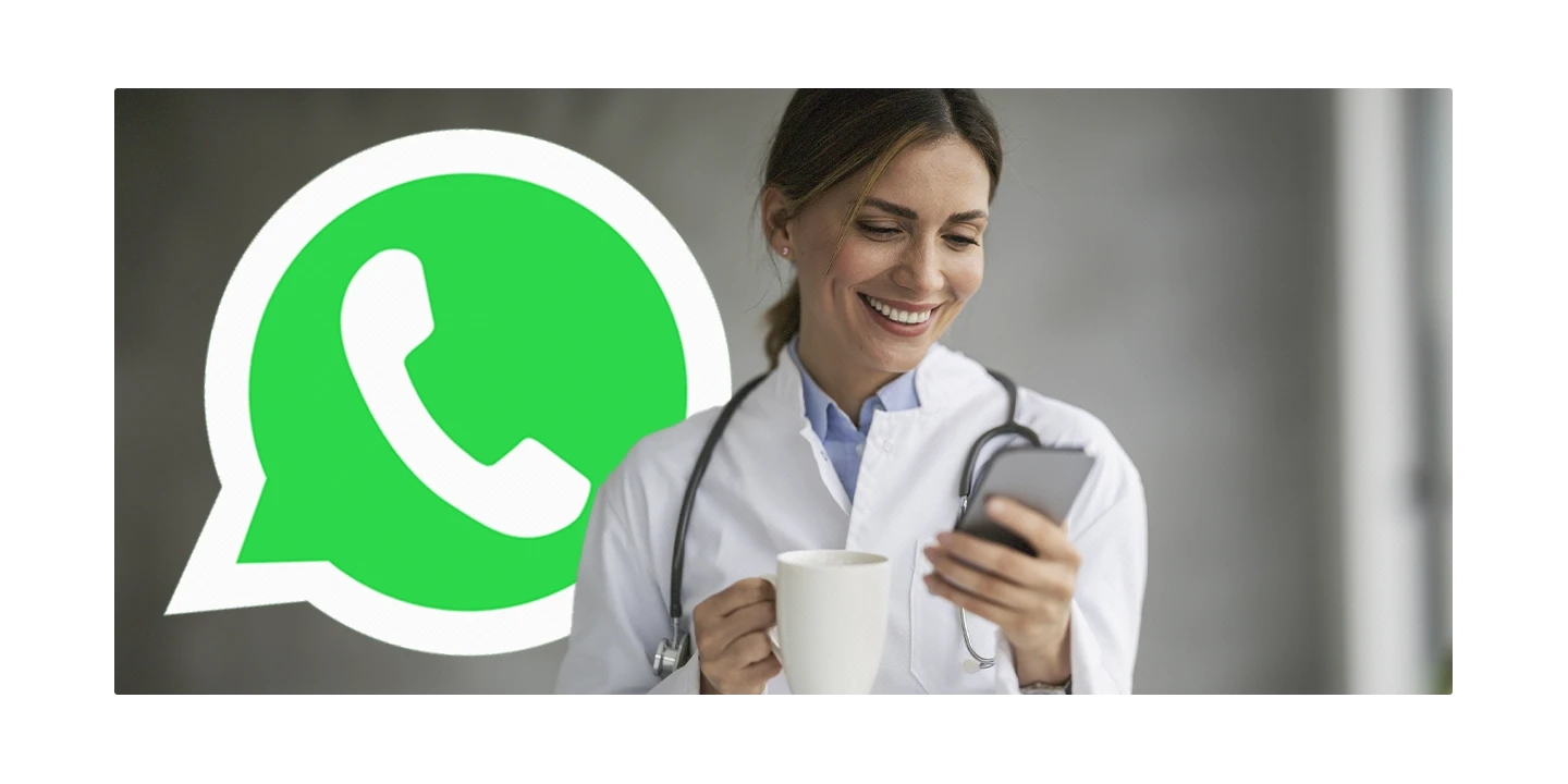 Médica utilizando o WhatsApp para realizar consultas da telemedicina