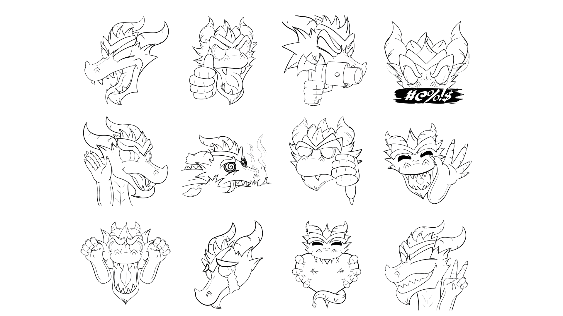 Line art preview showing the coordinated expressions for Logic’s custom emote collection