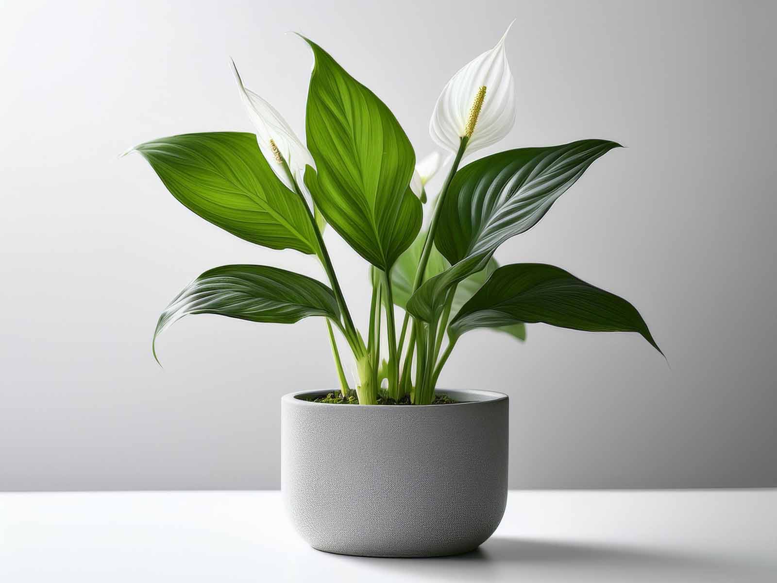 Peace Lily plant with lush green foliage and white blooms in a modern St. Louis office, supplied by Tropical Decor