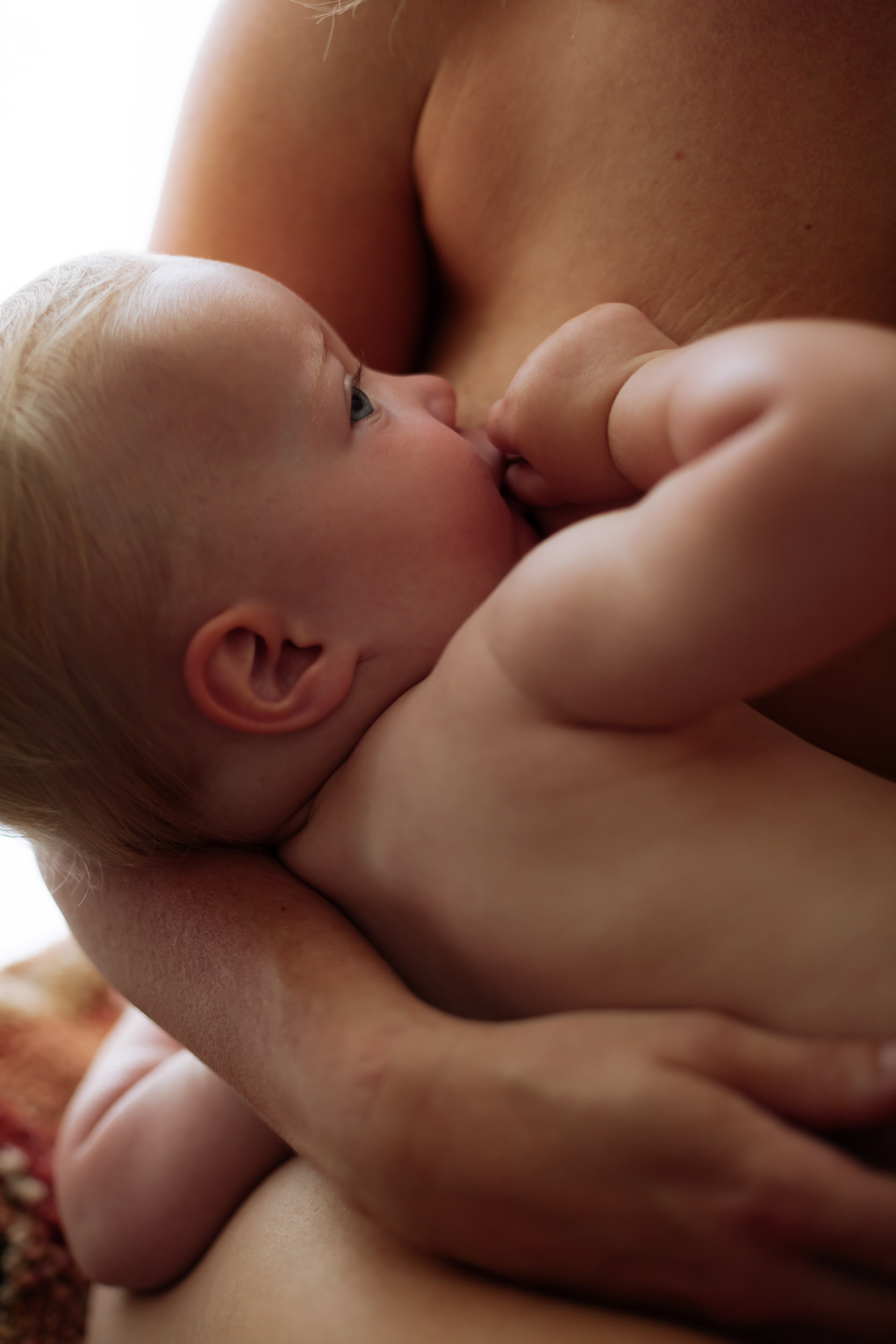 Close-up of a mother gently nursing her baby in a calm, intimate breastfeeding photoshoot in Mackay
