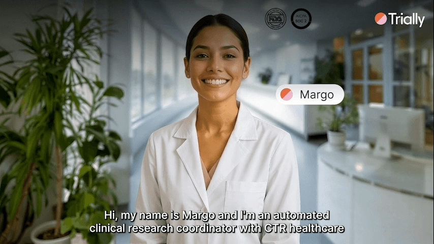 Screenshot of video showing Trially's virtual agent Margo