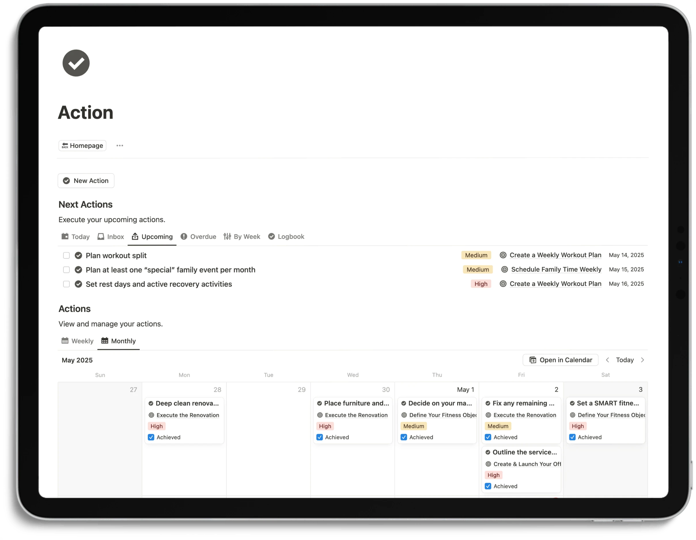 Notion Life Planner - Action