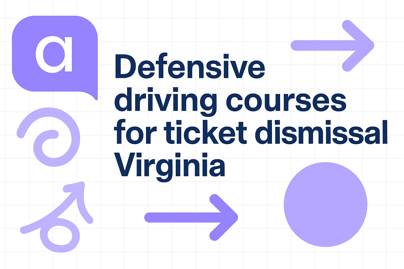Horizontal flat-style graphic promoting Virginia defensive driving courses for ticket dismissal, with bold typography and ABC Driving Improvement branding elements.