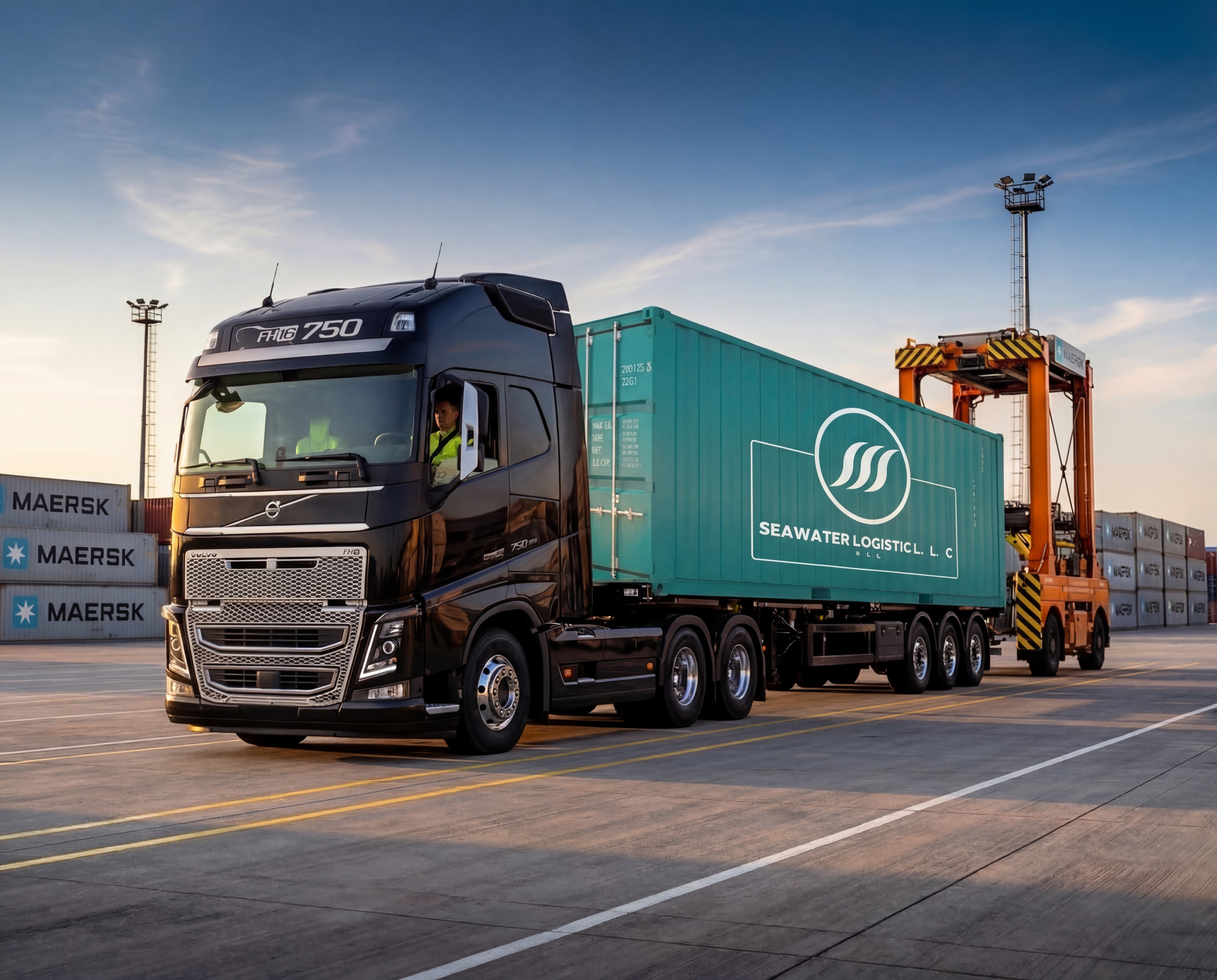 Stacked shipping containers.