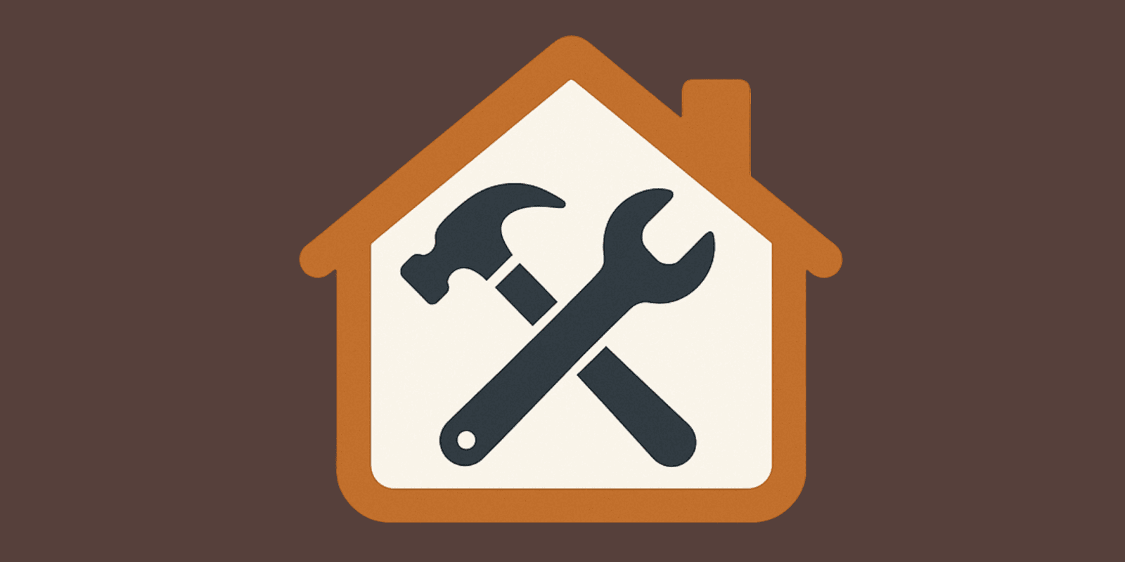 a house icon with a hammer and wrench crossed inside, symbolizing DIY home improvement and woodworking.