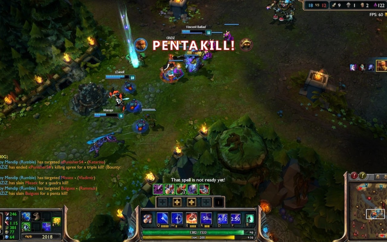 A video of a penta kill in League of Legends.