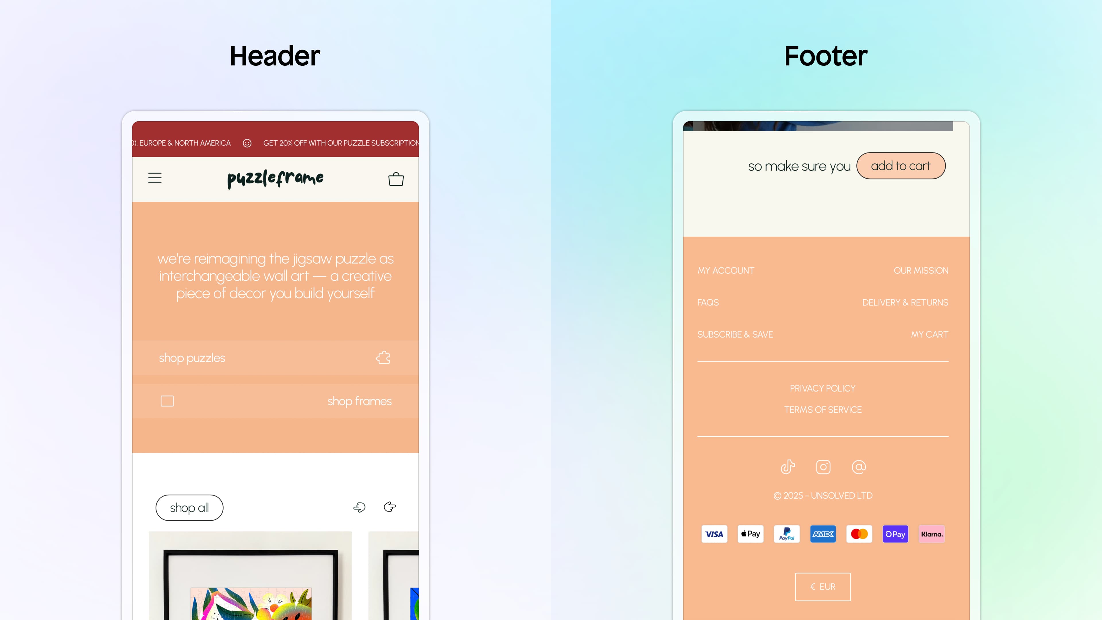 puzzleframe header and footer design