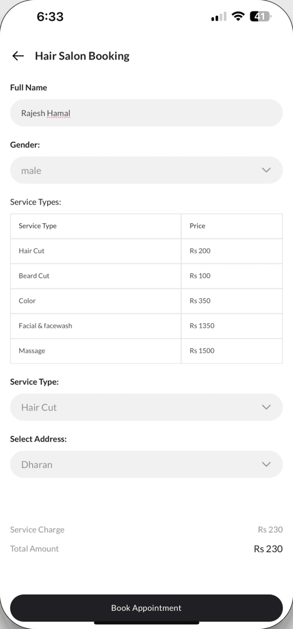 Chhittoo App Home Salon Service UI