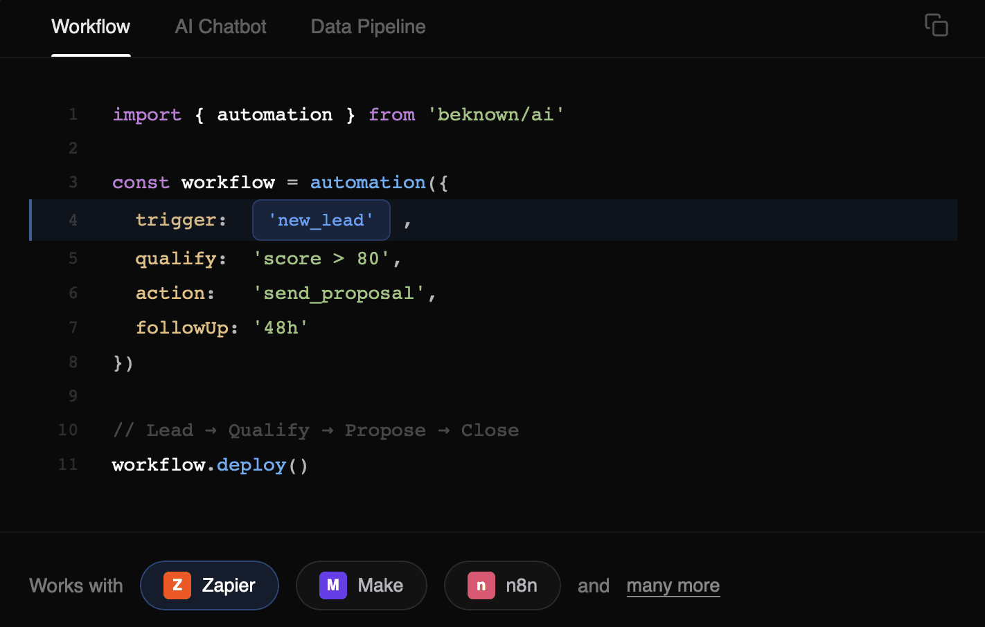 AI business automation workflow code for lead qualification and proposal automation built by BeKnown