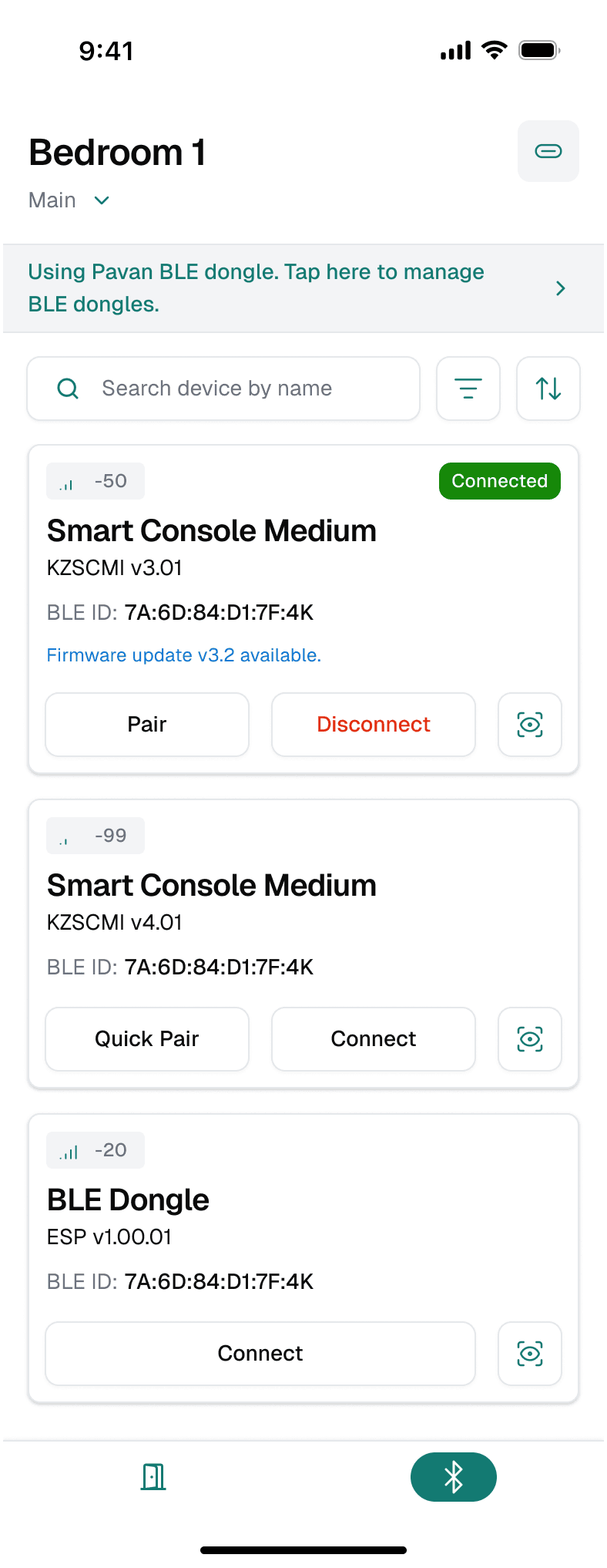 Keus Ops app: Bluetooth device connected