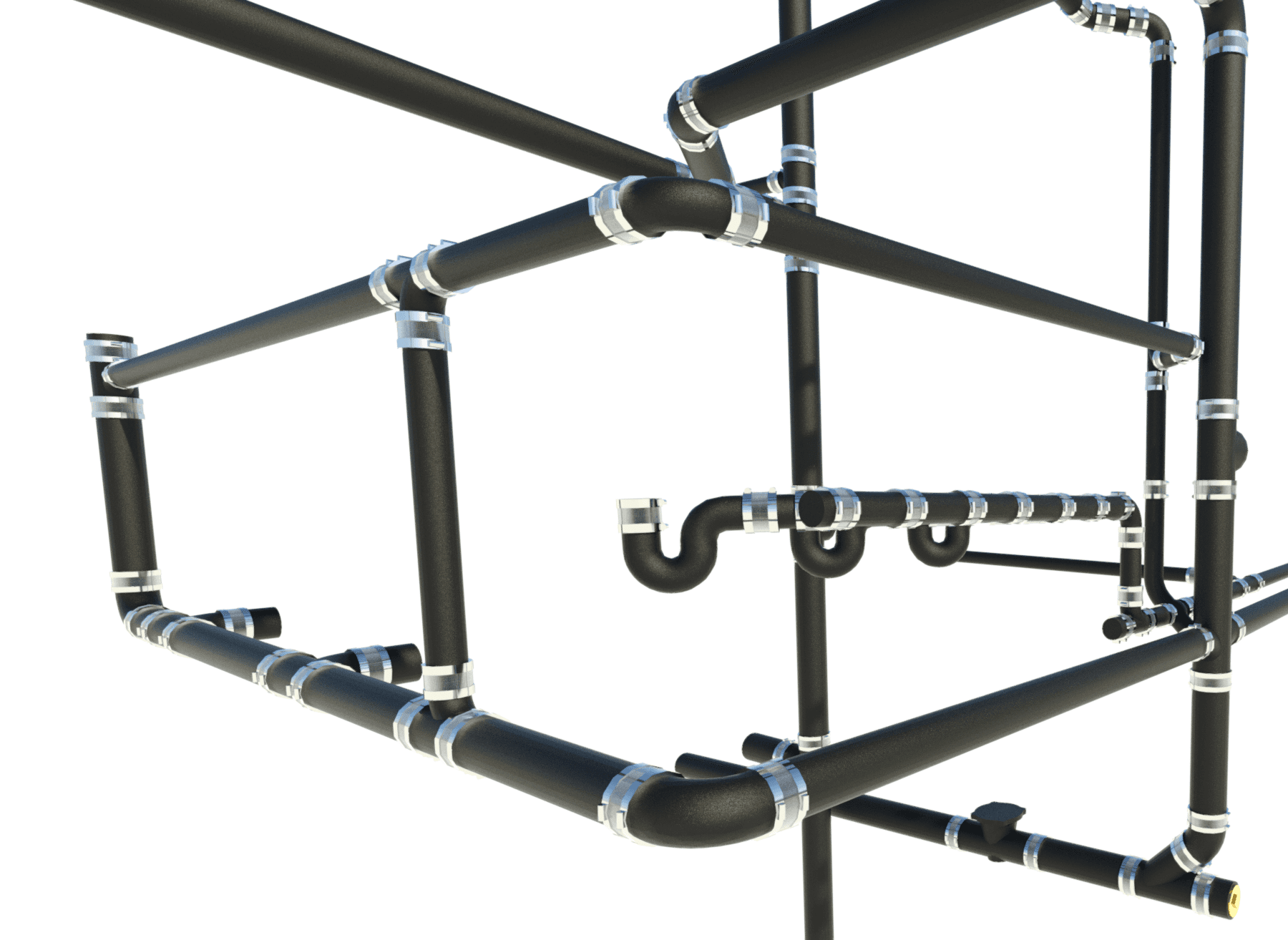 Revit Raytrace showing mock of drainage system.