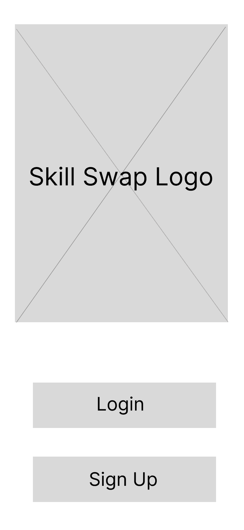 Skill Swap wire frame. Logo, login and sign up.