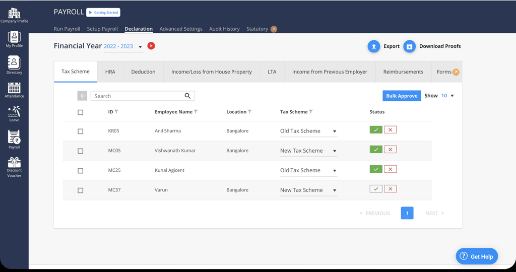 kredily hrms dashboard