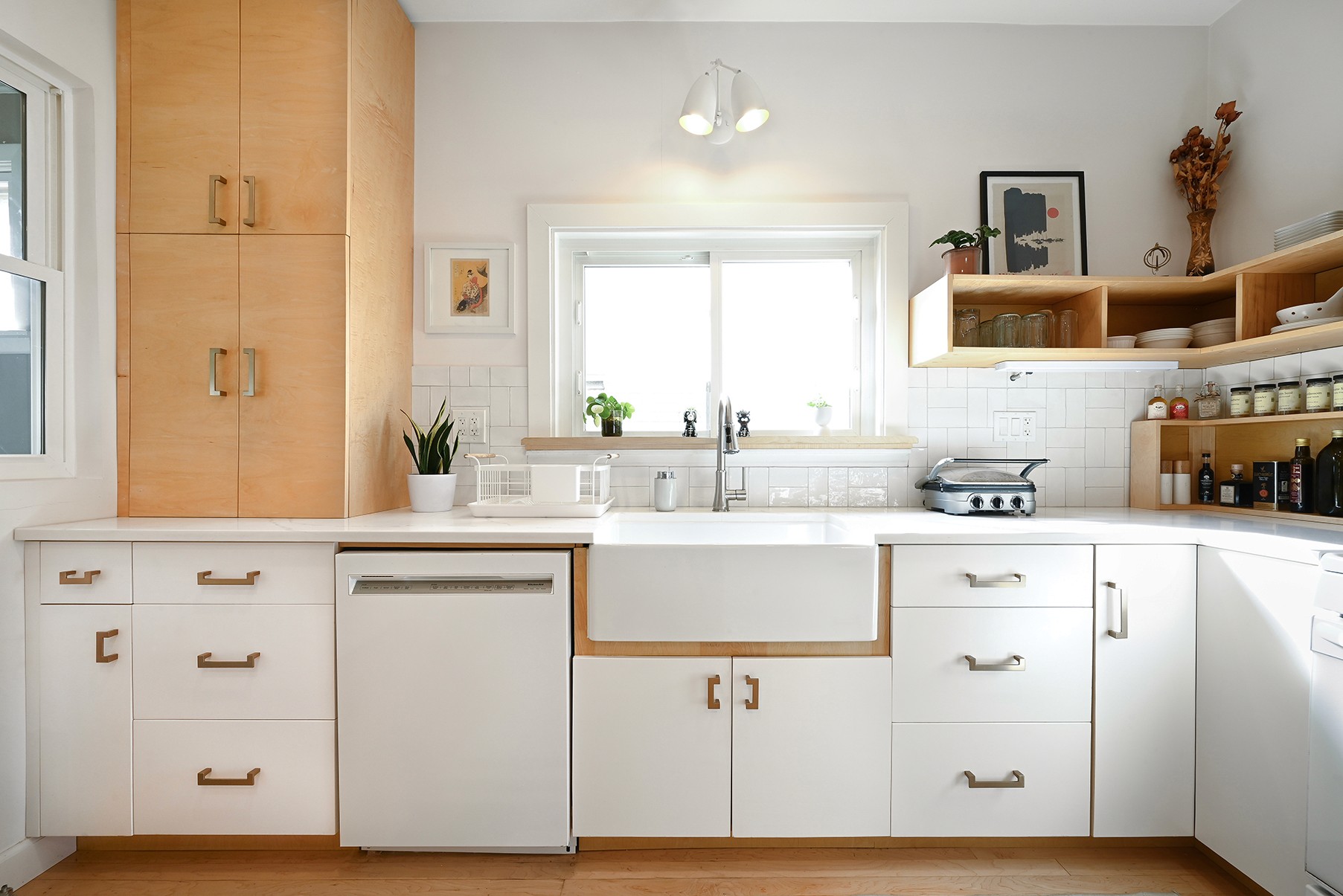Modern kitchen cabinetry white and natural wood minimalist
