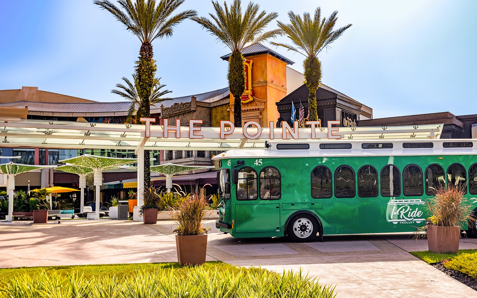 Orlando I-Ride trolley at The Pointe shopping center.