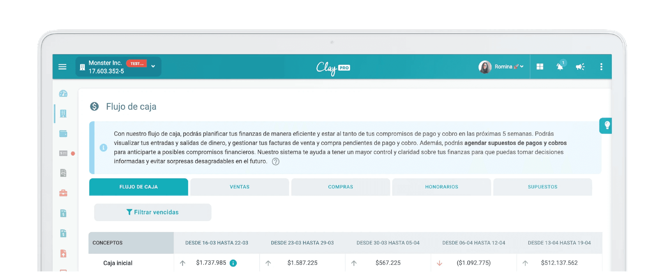 Conciliación bancaria automática, crobranza automatizada, flujo de caja a 12 meses, informes financieros y más.