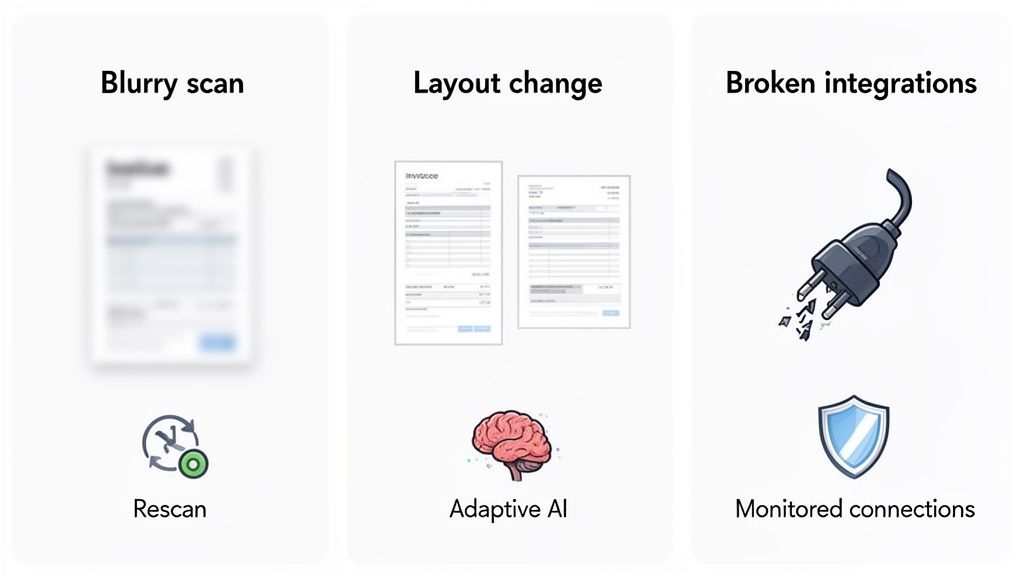 Solutions for document processing issues: blurry scans, layout changes, and broken integrations.