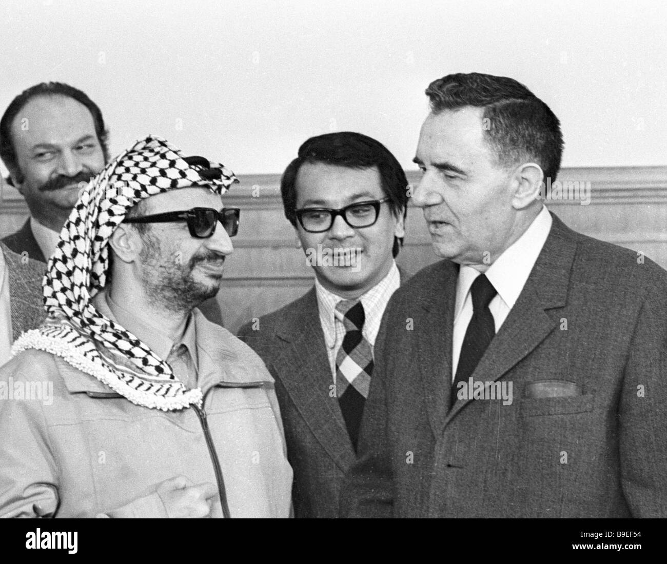 ndrei Gromyko Soviet Foreign Minister right and Palestinian leader Yasser Arafat before conference