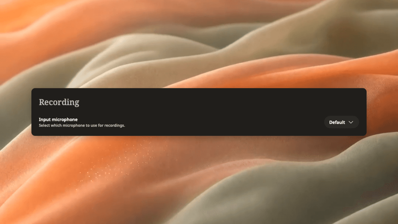 Weeve’s Recording settings showing the Input microphone selector set to Default.
