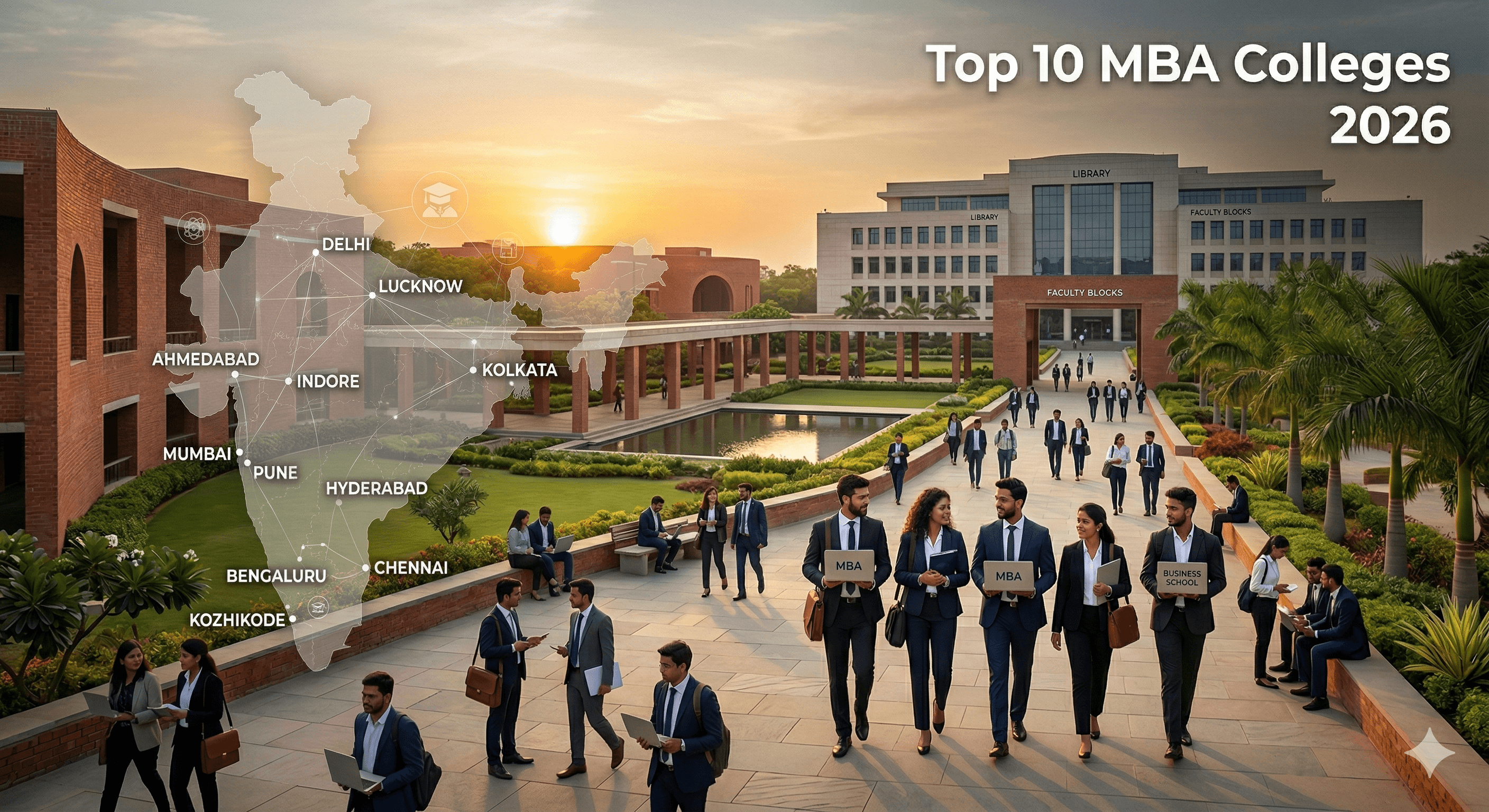 Modern business school campus in India, representing top-tier MBA education and career growth for 2026 admissions.