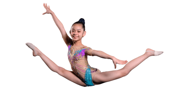 SportPlus rhythmic gymnast doing split leap