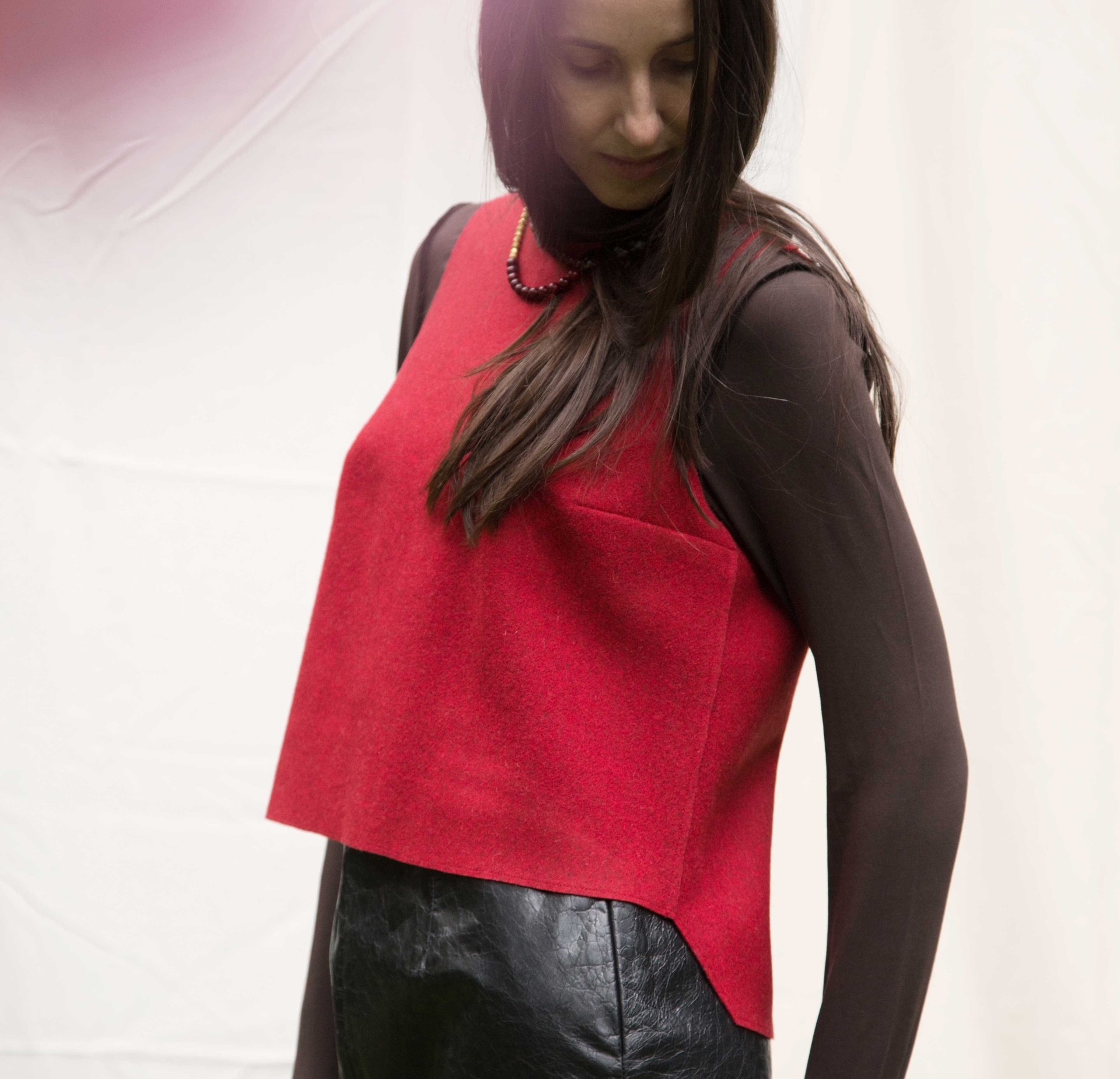Klara Neuber wearing a red Lodenleiberl