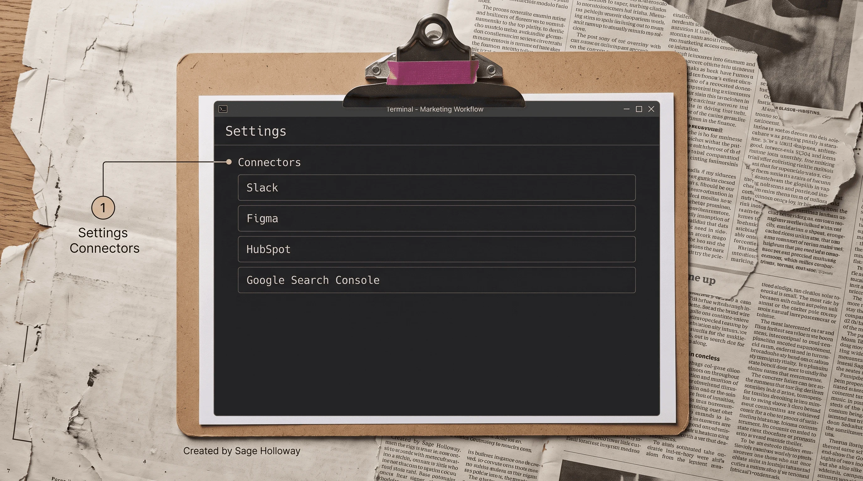 Claude Code Settings Connectors listing Slack Figma HubSpot and Google Search Console