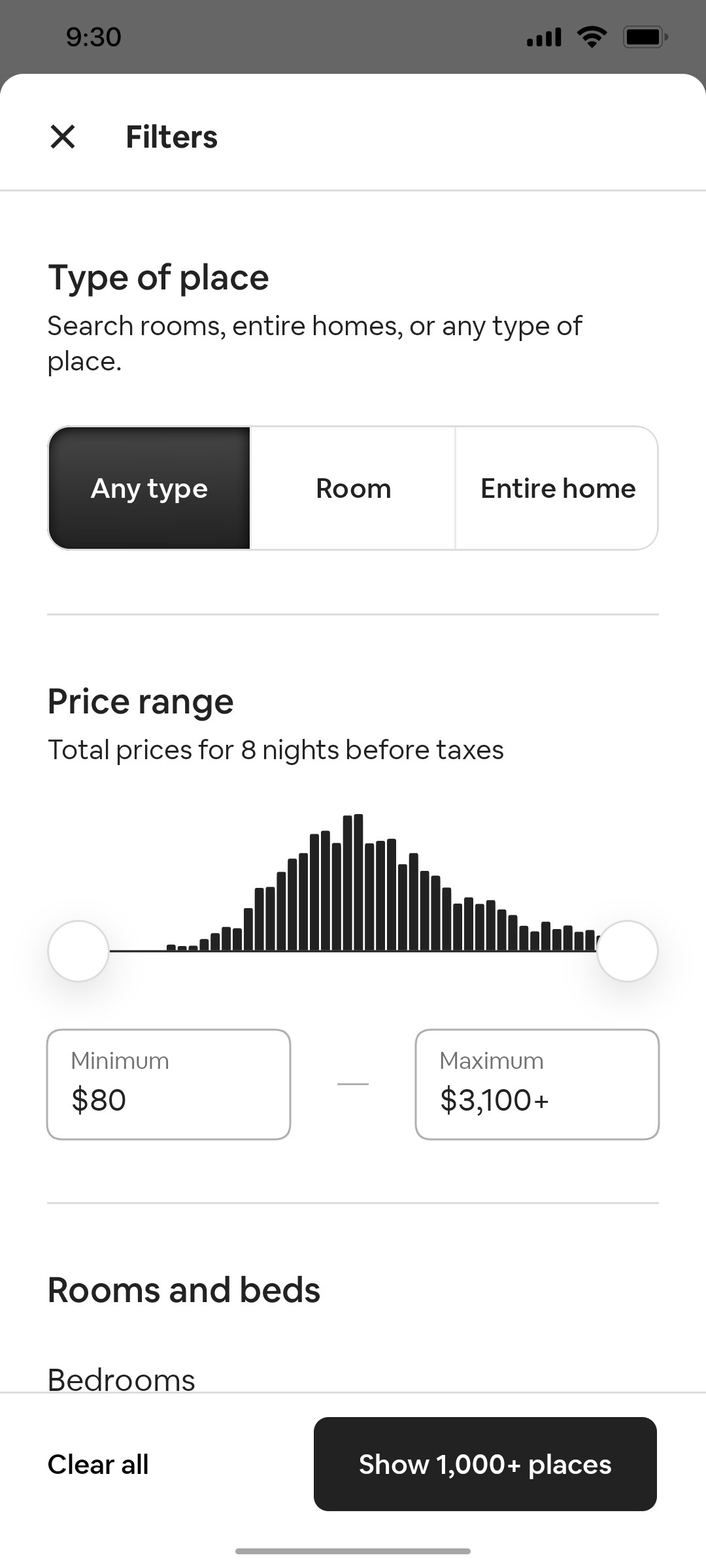 Airbnb Filter 1 Screen