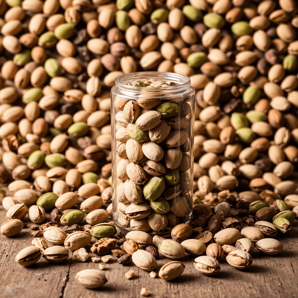 product photography of a container of pistachio nuts