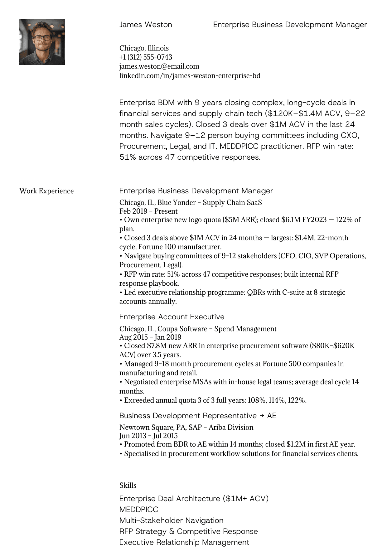 Enterprise business development manager resume example