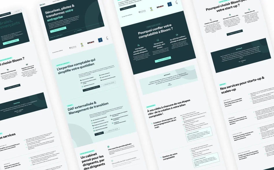 Un visuel montrant plusieurs écrans du site Bloom