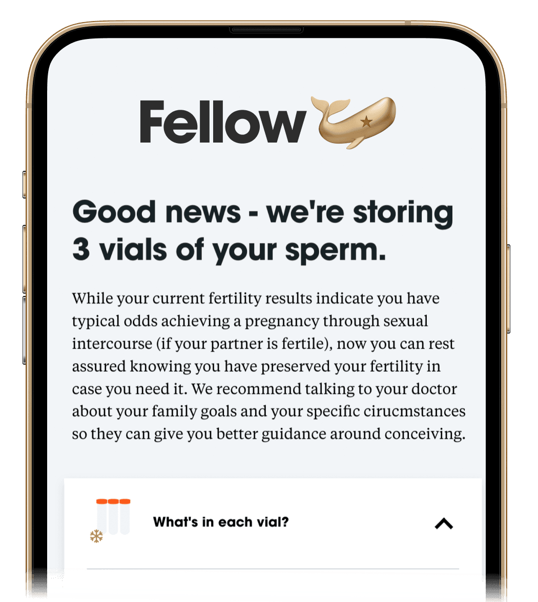 Test results indicating that cryopreservation was successful, displayed on a mobile phone