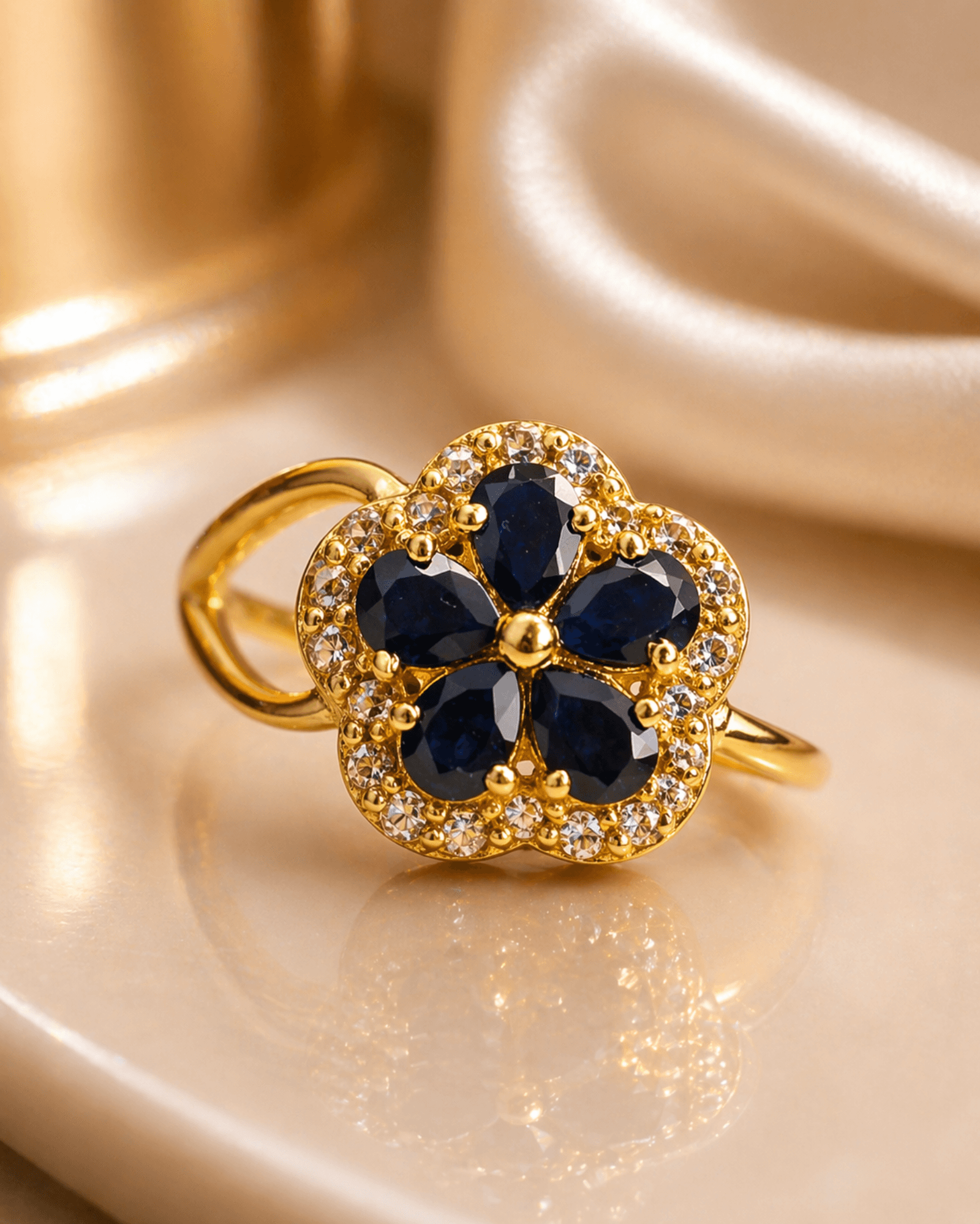 Floral sapphire uncut diamond ring