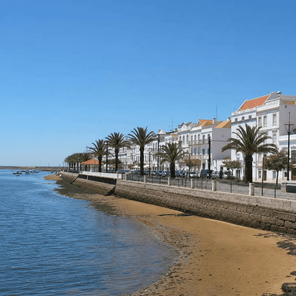 A scenic view of Vila Real de Santo António's coastline