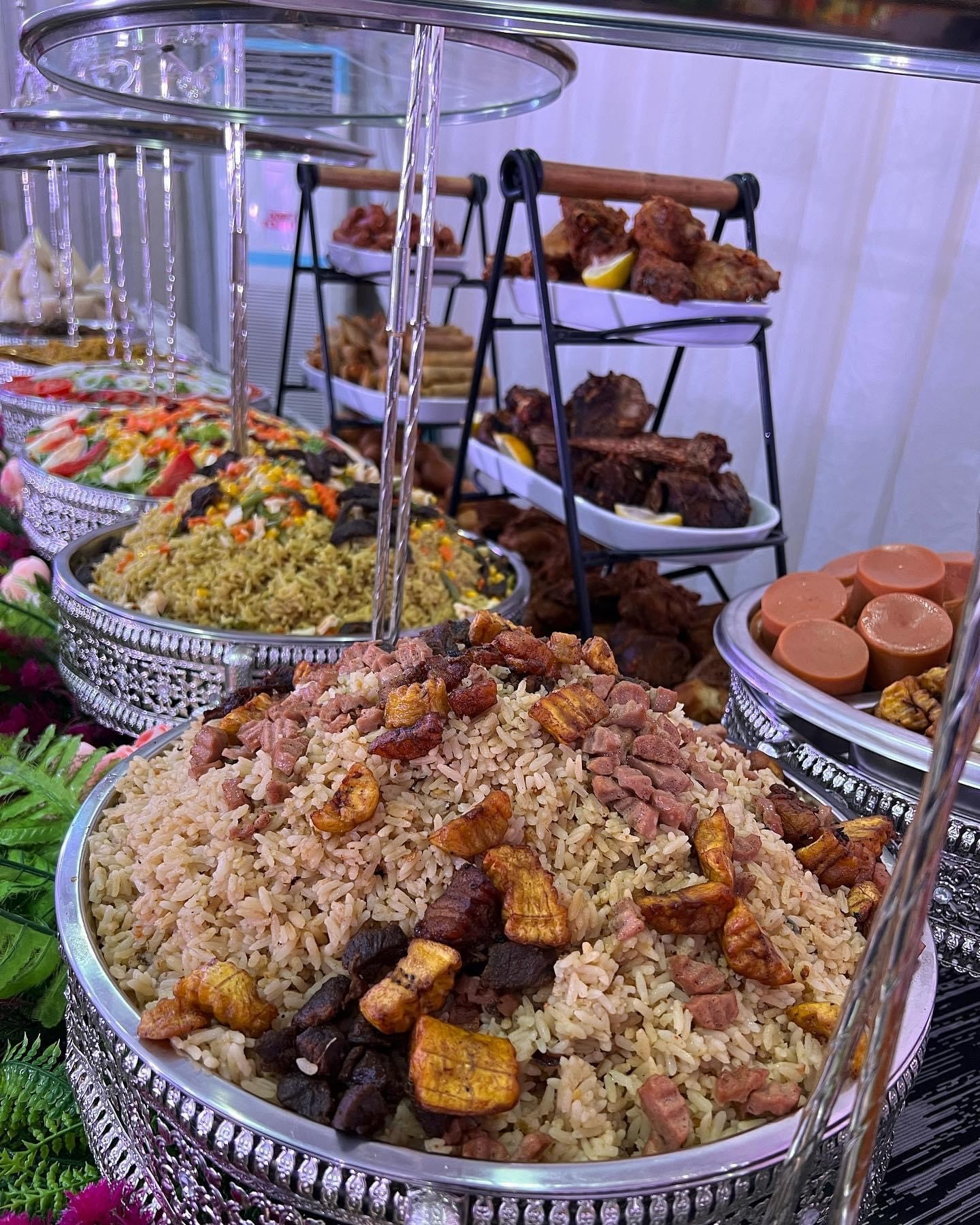 Fried rice and ripe fried plantain for an event