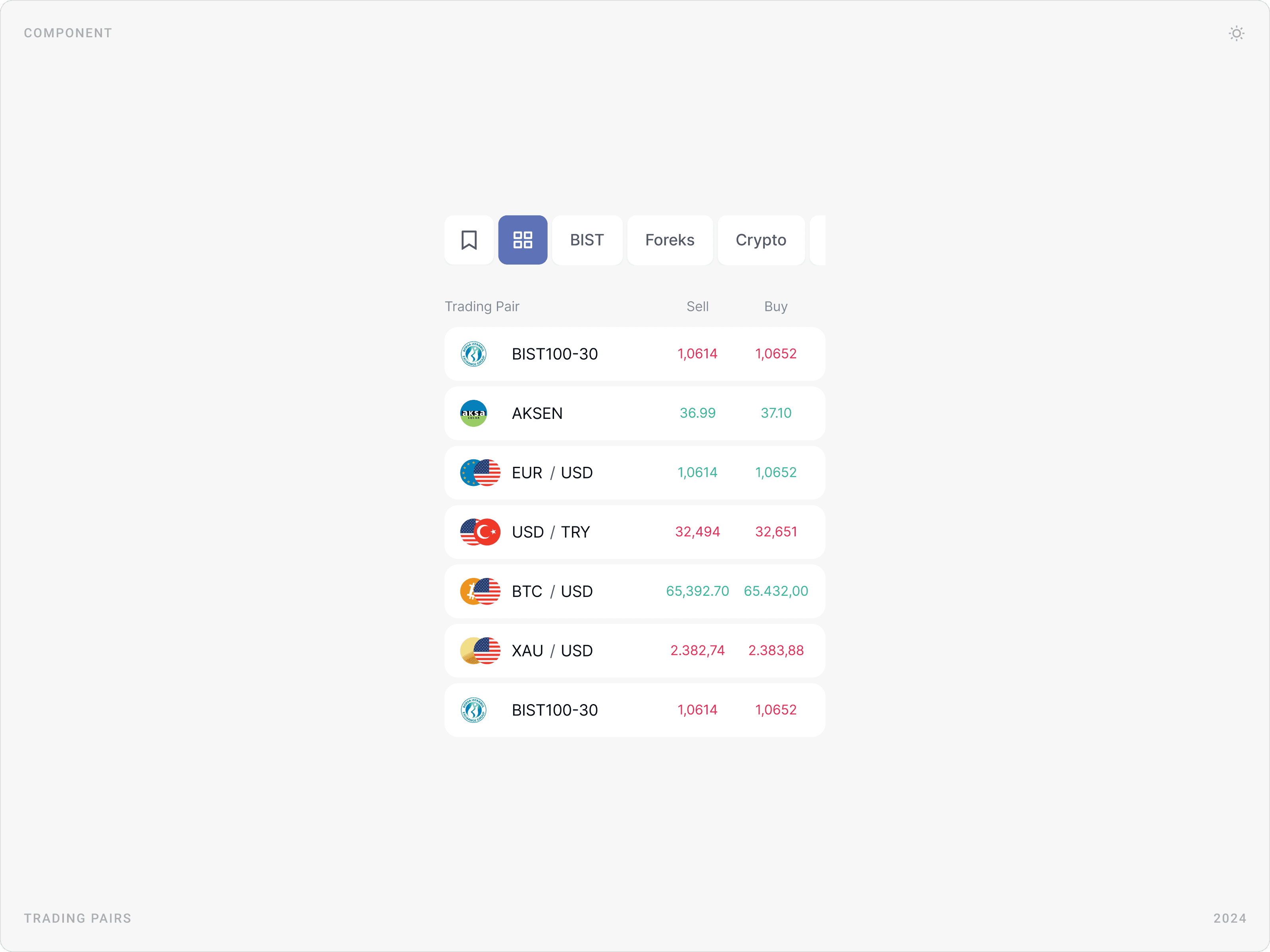 Modern Trading Pairs List Component Design