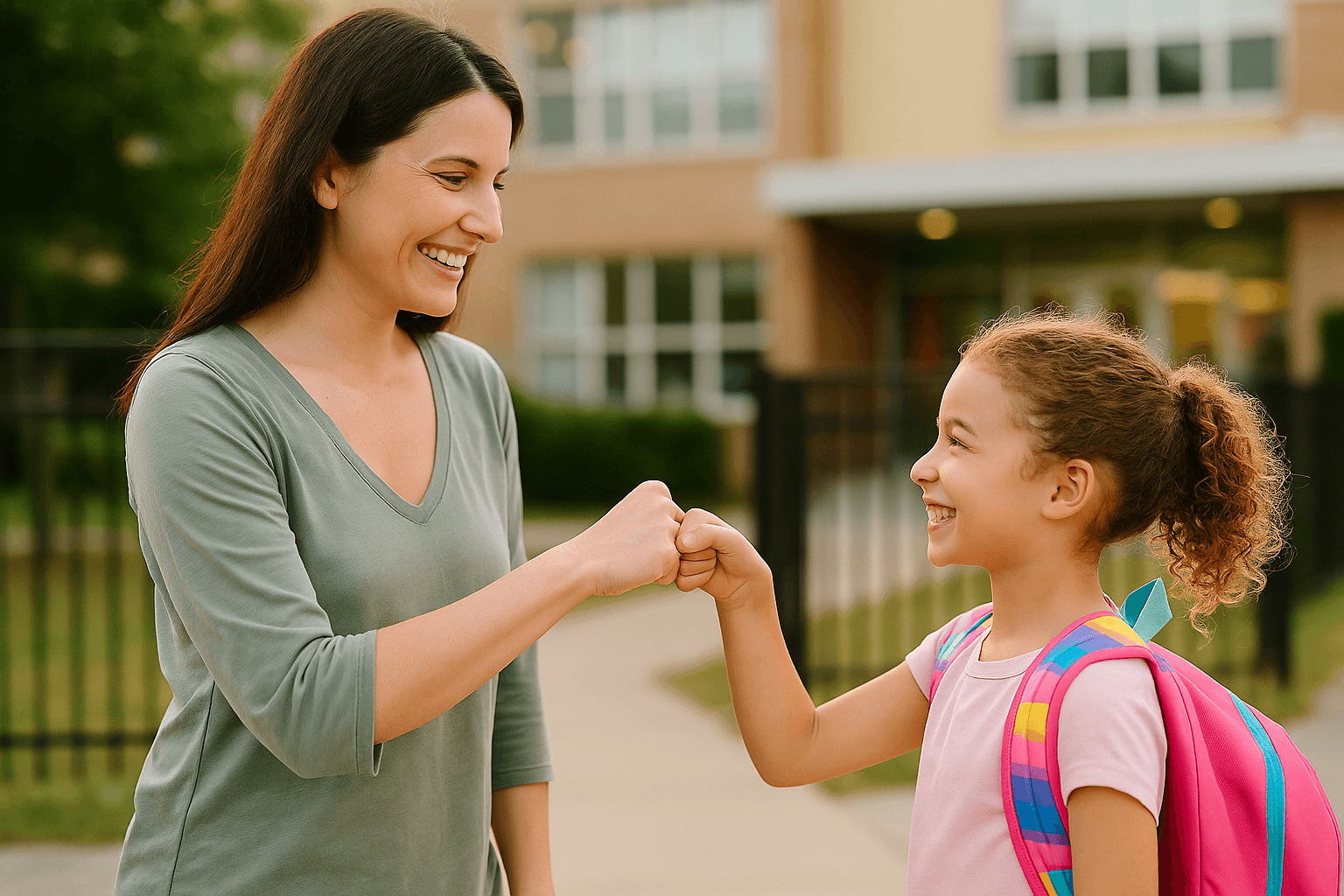 Confident girl fist-bumping mum