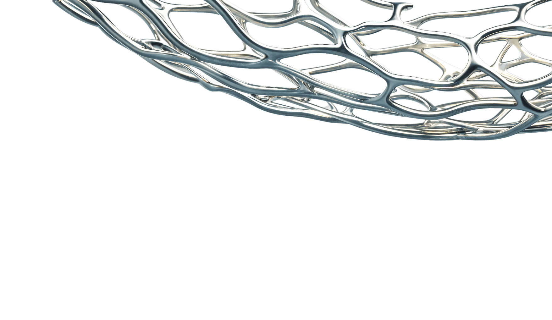 Futuristic silver lattice structure with organic web-like pattern