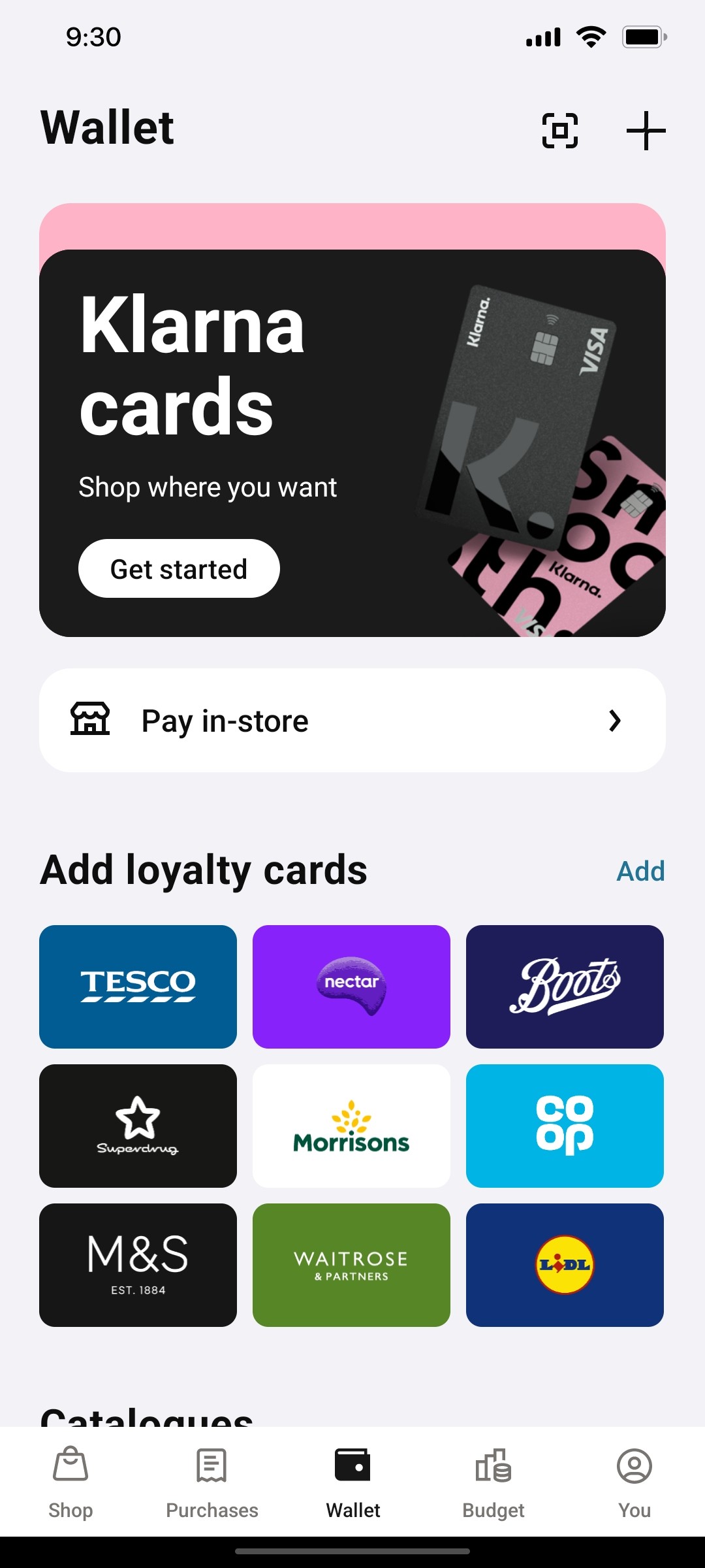 Klarna Wallet Page Screen