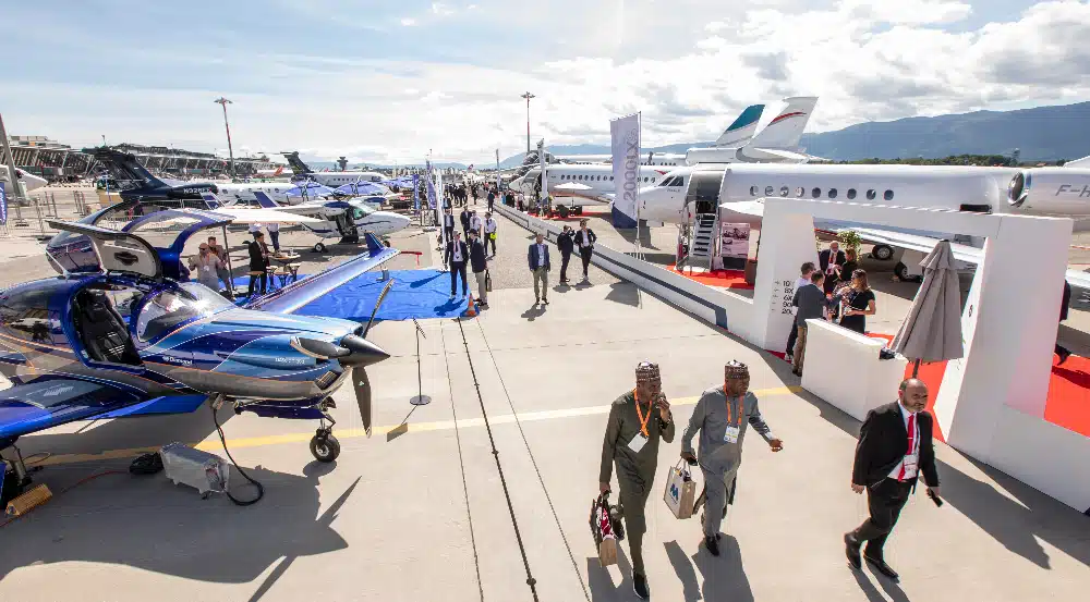 Business aviation event in Geneva with private aircraft and aviation professionals