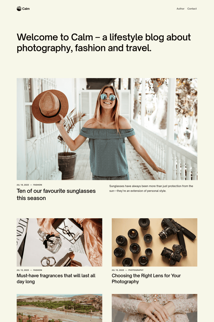 Thumbnail for Calm, a peronsal lifestyle blog Framer template
