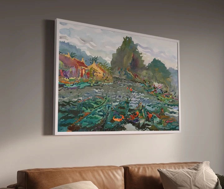 premium art poster and canvas prints, with originals available, from QART , of the artwork " The lake in Ninh Binh "