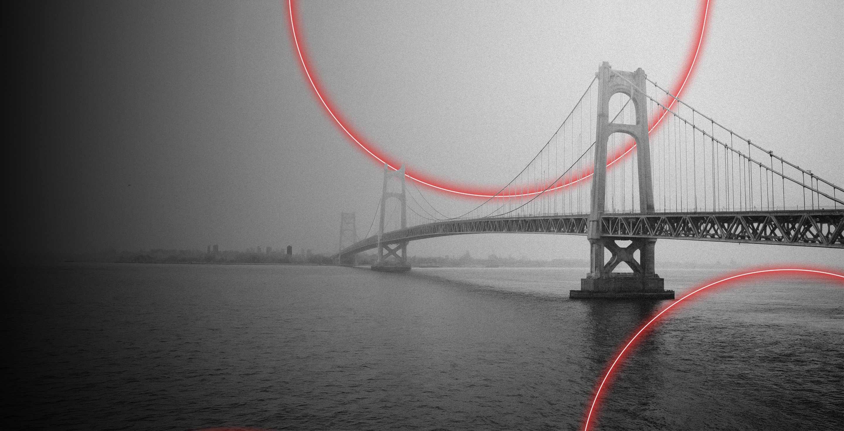 Bridge over water with red circles representing lombard Loans 