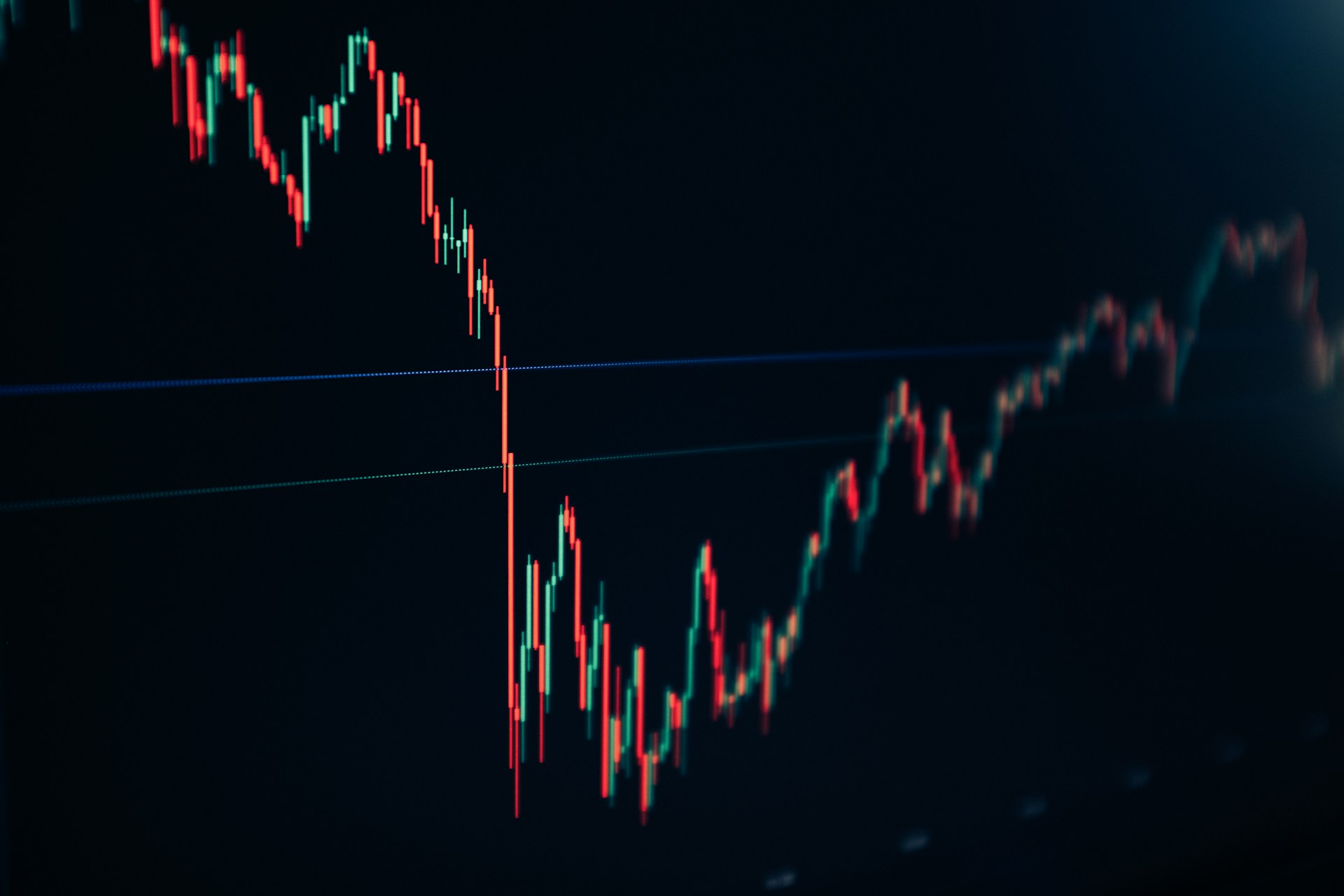 Cryptocurrency price chart with sharp market volatility and price fluctuations.