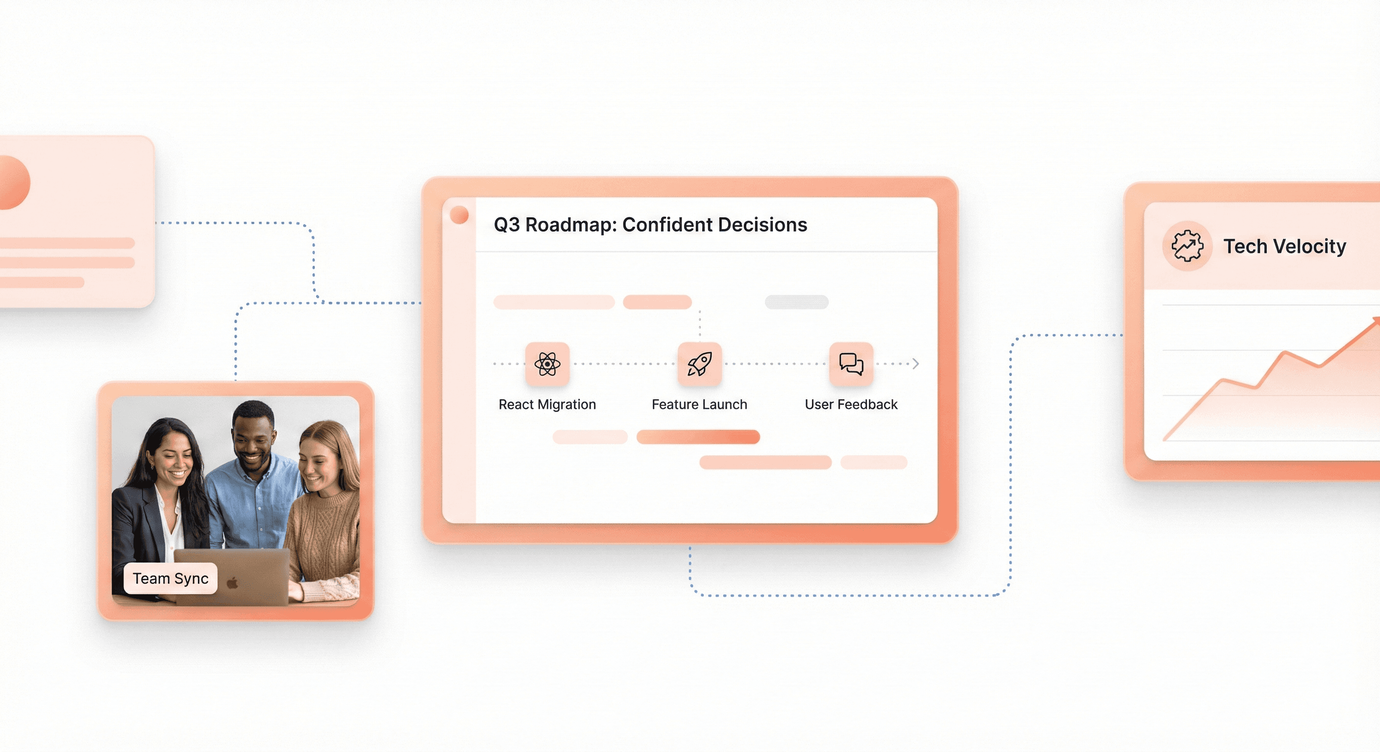 SaaS founder and product team reviewing a clean product roadmap interface built with React