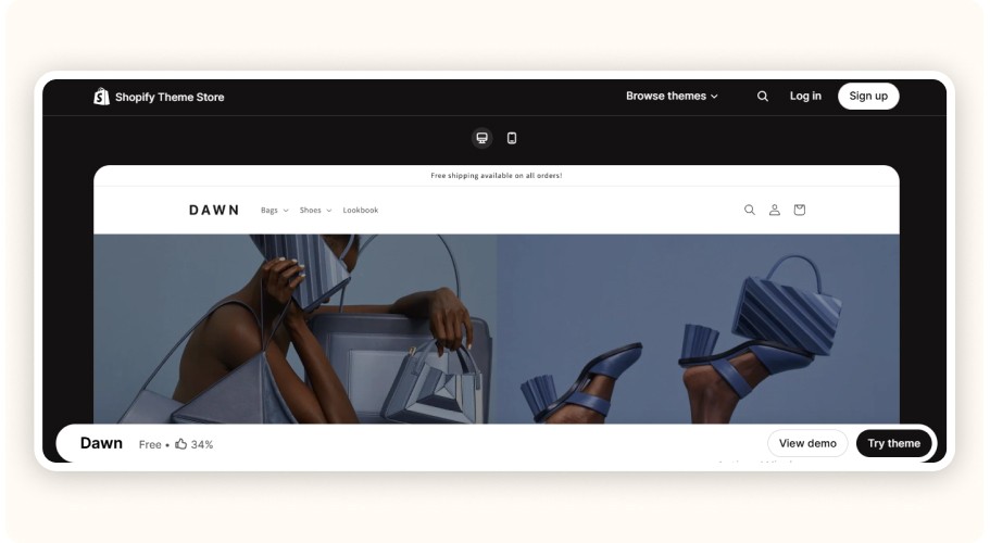 Shopify Dawn theme preview